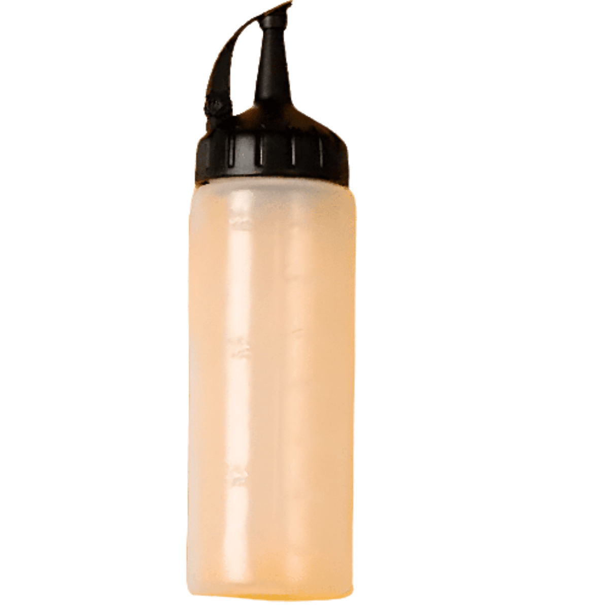 Beige bottle with black cap on a white background