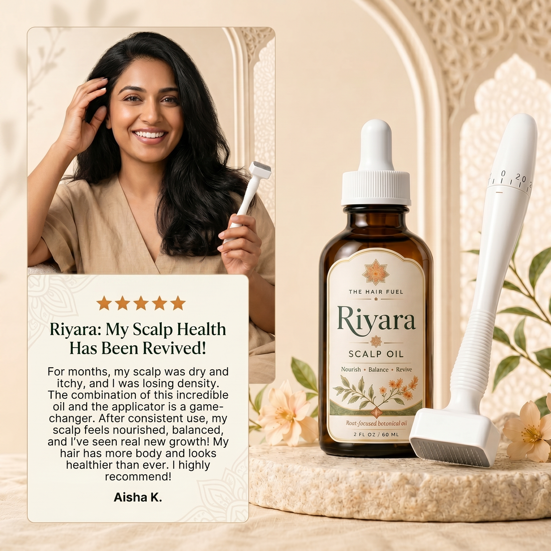 Riyara Scalp Oil &amp; Dermastamp Set for Fuller-Looking Hair