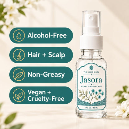 A clear glass spray bottle labeled &