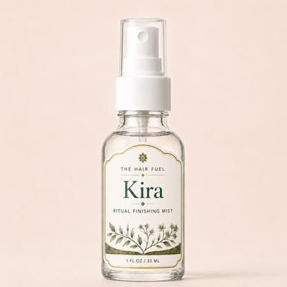 Kira ritual finishing mist bottle on a beige background