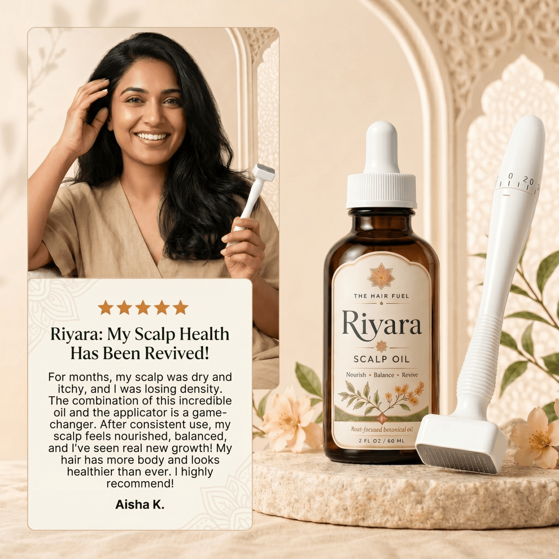 Riyara Scalp Oil &amp; Dermastamp Set for Fuller - Looking HairThe Hair Fuel