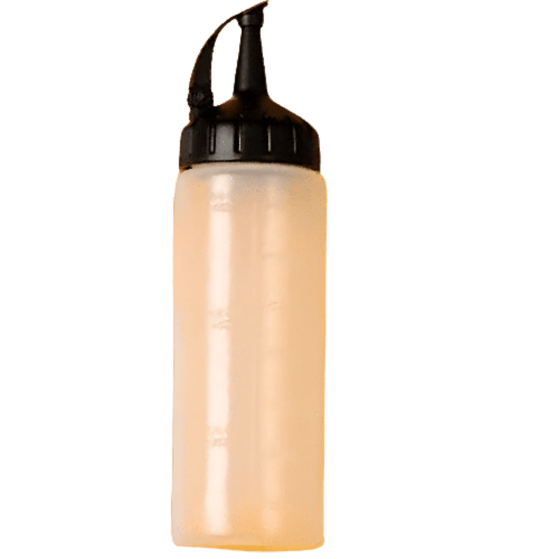 Beige bottle with black cap on a white background
