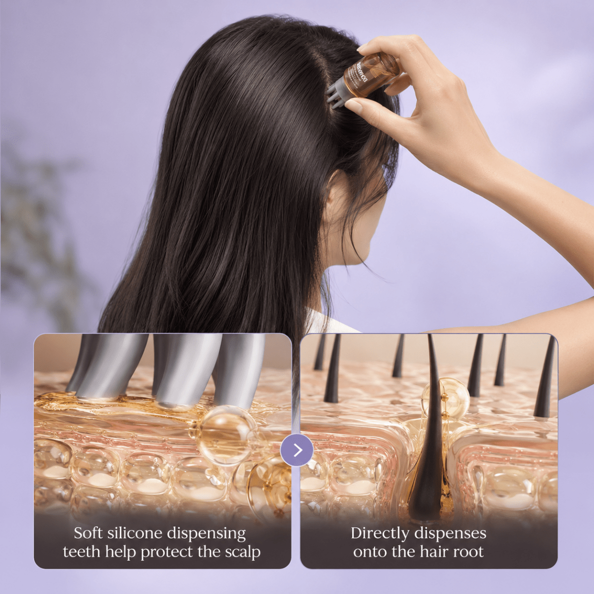 Person applying a hair product to their hair with close-up details of the product&